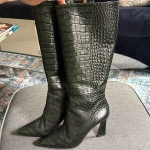 Vince Camuto Dark Emerald Green Crocodile Heeled Boots